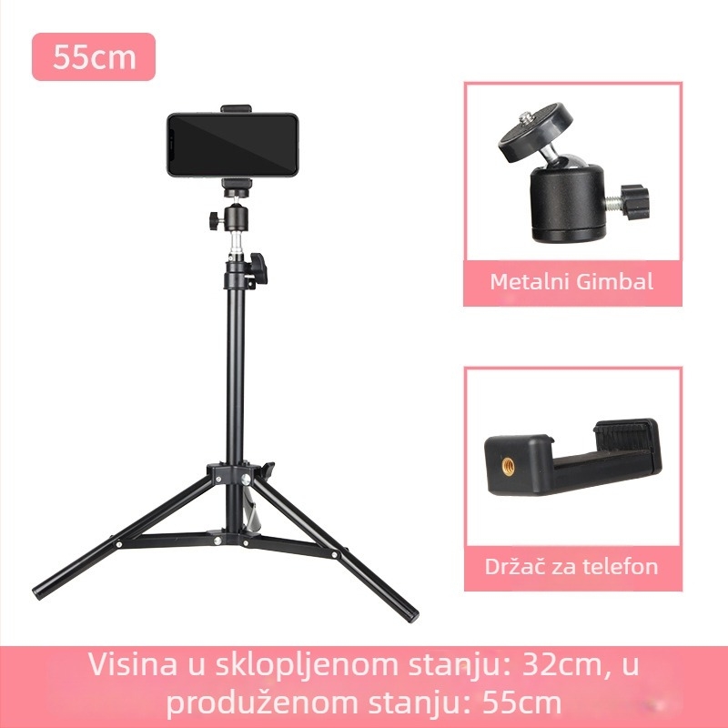 Stativ za telefon za live streaming s Bluetooth daljinskim upravljačem, aluminijska legura, 4-sekcijske noge, nosivost 5 kg