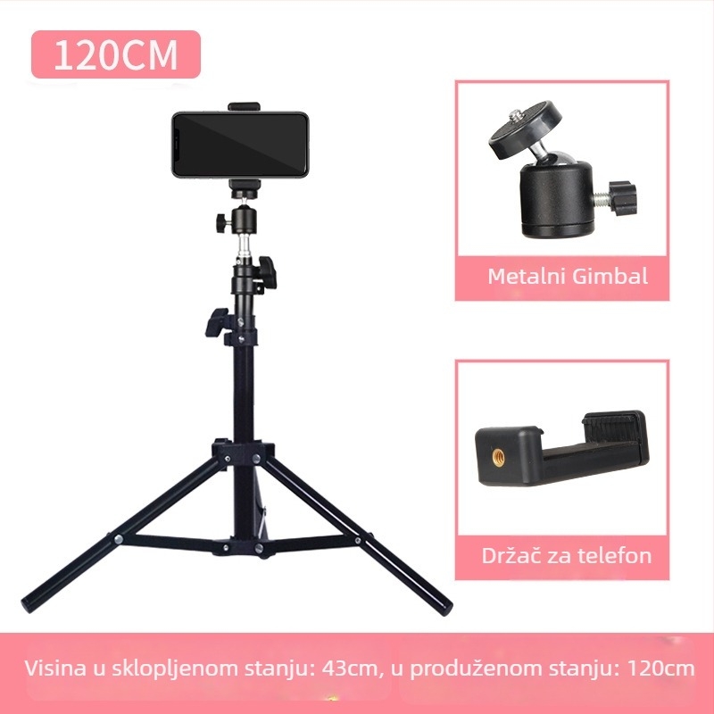 Stativ za telefon za live streaming s Bluetooth daljinskim upravljačem, aluminijska legura, 4-sekcijske noge, nosivost 5 kg