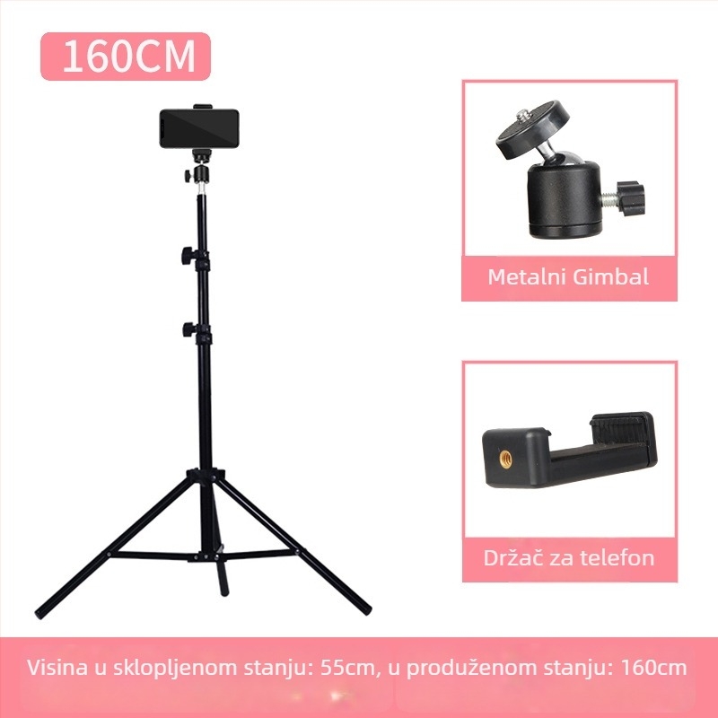 Stativ za telefon za live streaming s Bluetooth daljinskim upravljačem, aluminijska legura, 4-sekcijske noge, nosivost 5 kg