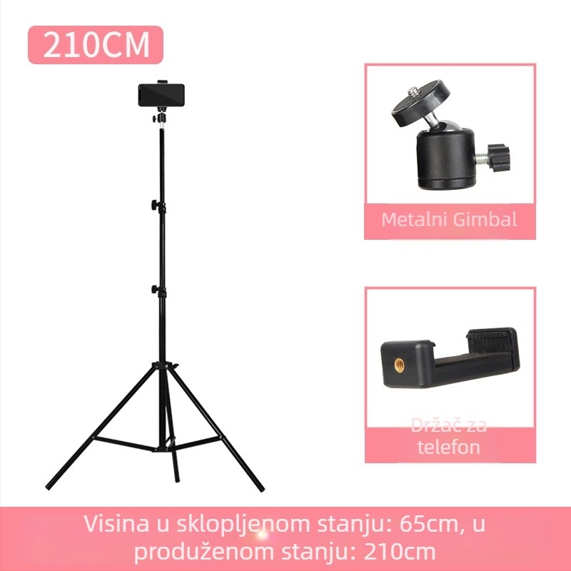 Stativ za telefon za live streaming s Bluetooth daljinskim upravljačem, aluminijska legura, 4-sekcijske noge, nosivost 5 kg