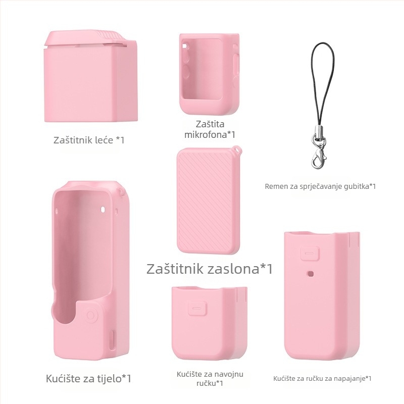 Set zaštitne futrole od silikona za DJI Pocket 3 – uključuje kućište, zaštitu objektiva, zaštitu zaslona, vijčanu ručicu i držač baterije