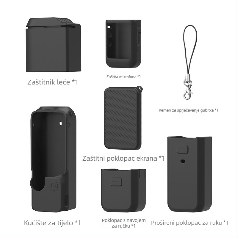 Set zaštitne futrole od silikona za DJI Pocket 3 – uključuje kućište, zaštitu objektiva, zaštitu zaslona, vijčanu ručicu i držač baterije