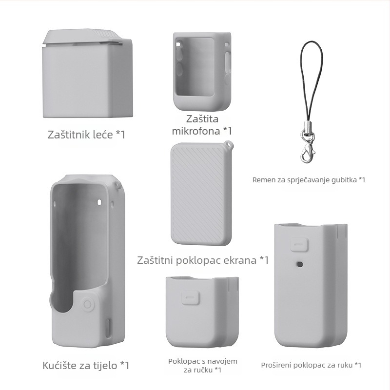 Set zaštitne futrole od silikona za DJI Pocket 3 – uključuje kućište, zaštitu objektiva, zaštitu zaslona, vijčanu ručicu i držač baterije