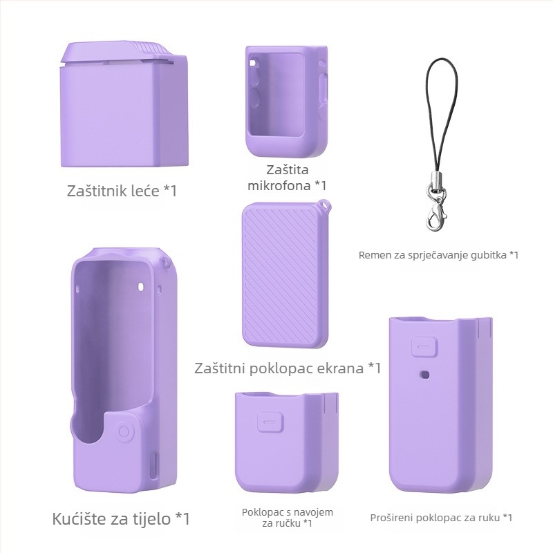 Set zaštitne futrole od silikona za DJI Pocket 3 – uključuje kućište, zaštitu objektiva, zaštitu zaslona, vijčanu ručicu i držač baterije