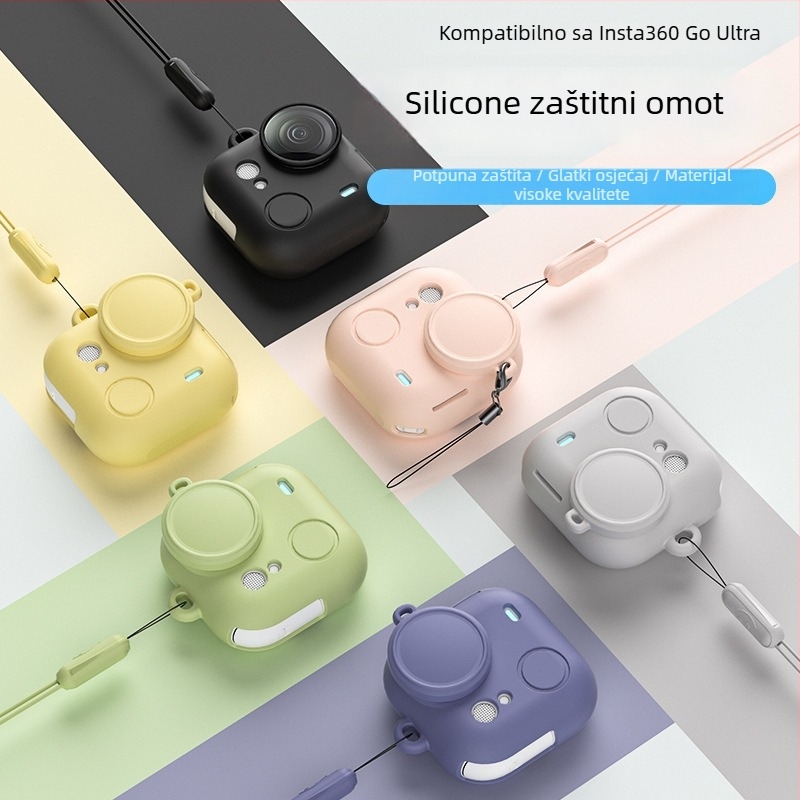 Insta360 Go Ultra silikonska futrola – zaštitni poklopac leće i pribor s naramenicom (uključuje silikonsku futrolu i TPE torbu)