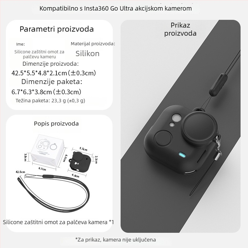 Insta360 Go Ultra silikonska futrola – zaštitni poklopac leće i pribor s naramenicom (uključuje silikonsku futrolu i TPE torbu)