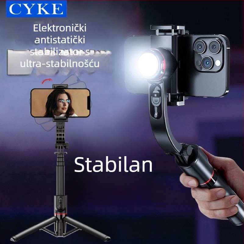 Cyke stabilizator za telefon s izvučenim gimballom, selfie štap protiv podrhtavanja, LED rasvjeta, Bluetooth daljinsko upravljanje