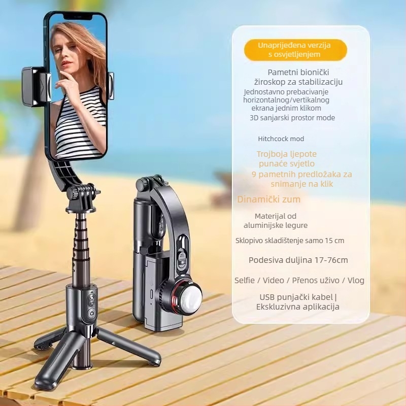 Cyke stabilizator za telefon s izvučenim gimballom, selfie štap protiv podrhtavanja, LED rasvjeta, Bluetooth daljinsko upravljanje