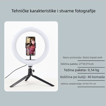 Stolni nosač za livestream s LED prstenastim svjetlom za šminku i fotografiju (LED, 5-12V, 5-30W, 3500K-6000K)