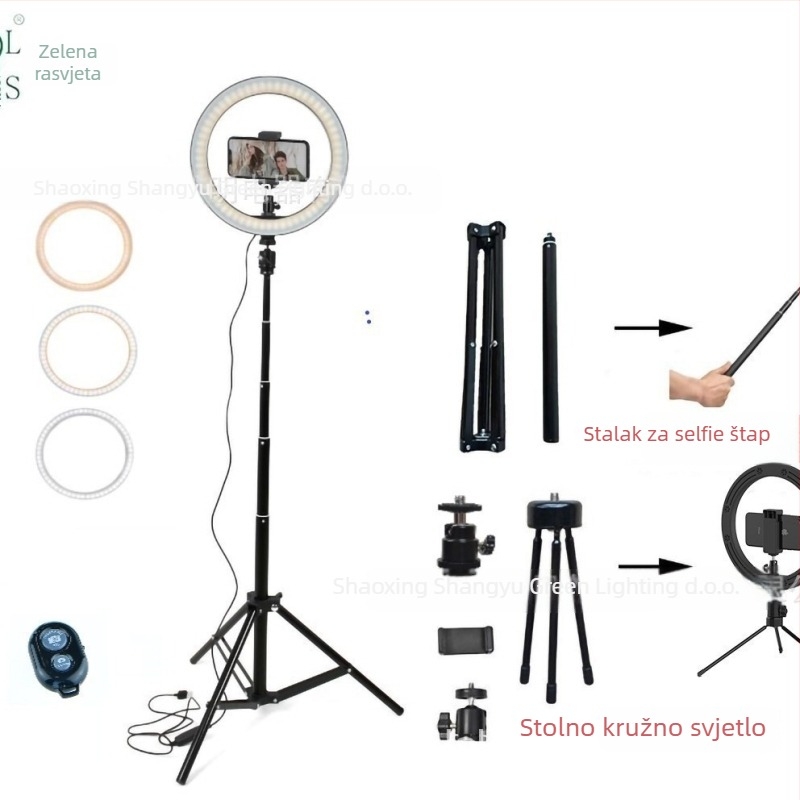 Prijenosna kružna rasvjeta za fotografiju – prilagodljiva svjetlina i temperatura svjetla 3000K/4000K/6000K, LED, 5V, 10–12W