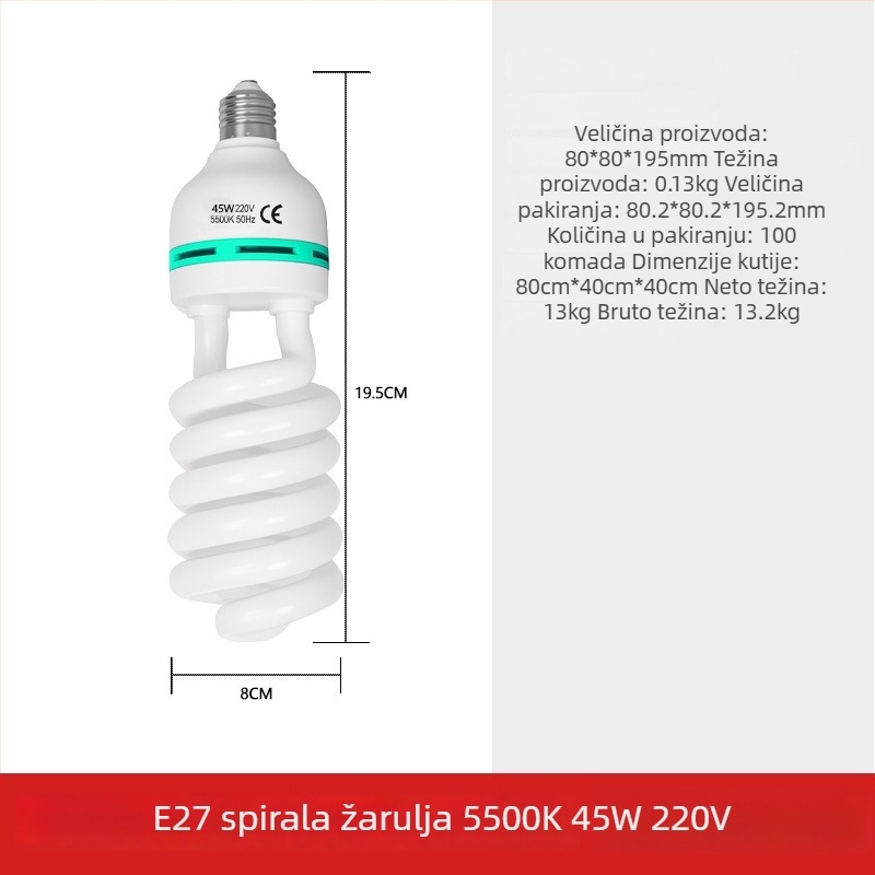 Profesionalno foto osvjetljenje za live streaming, E27 glava, bijela svjetlost 5000K, napajanje 110–220V, domet 5 m