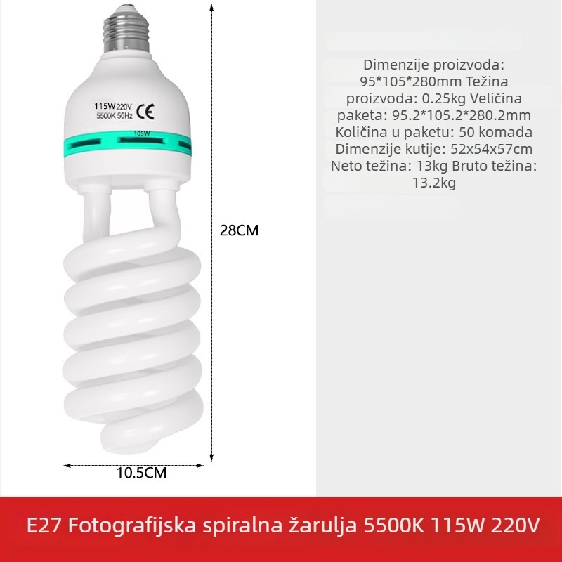 Profesionalno foto osvjetljenje za live streaming, E27 glava, bijela svjetlost 5000K, napajanje 110–220V, domet 5 m