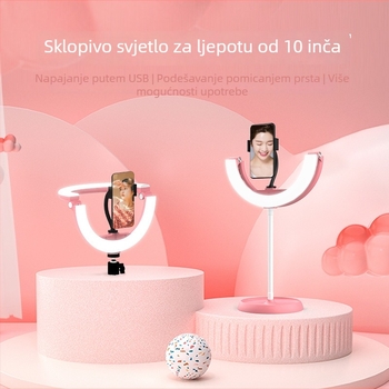 Prijenosna kružna LED lampa za ljepotu, šminkanje i livestream, dvobojna temperatura boje 2700–5600K, 10W, USB 5V, promjenjiva jačina svjetla, uključuje držač za telefon