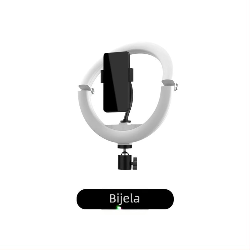 Prijenosna kružna LED lampa za ljepotu, šminkanje i livestream, dvobojna temperatura boje 2700–5600K, 10W, USB 5V, promjenjiva jačina svjetla, uključuje držač za telefon