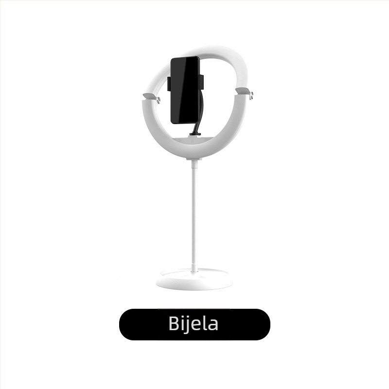 Prijenosna kružna LED lampa za ljepotu, šminkanje i livestream, dvobojna temperatura boje 2700–5600K, 10W, USB 5V, promjenjiva jačina svjetla, uključuje držač za telefon