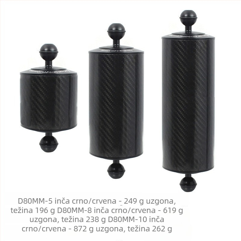 Podvodni fotografijski lampu je rameni i držač kuglične glave — aluminijska legura + karbonska vlakna, maksimalno opterećenje 2–5 kg, kompatibilno s kugličnom glavom od 1 inč, model D80MM