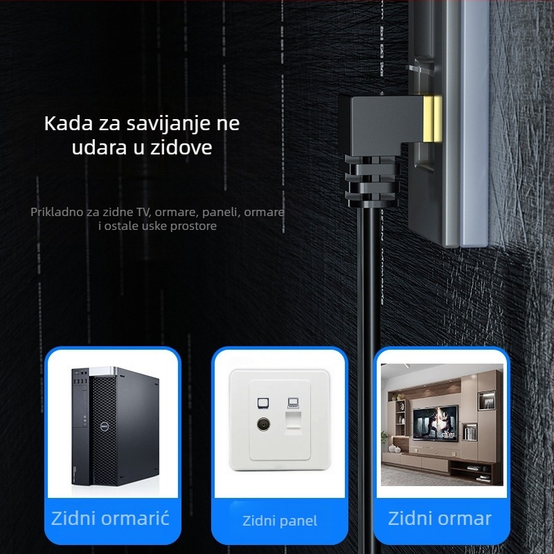 Kabel mrežni kategorije 7, plosnat s 90° zavojem, zaštićen, čist bakar
