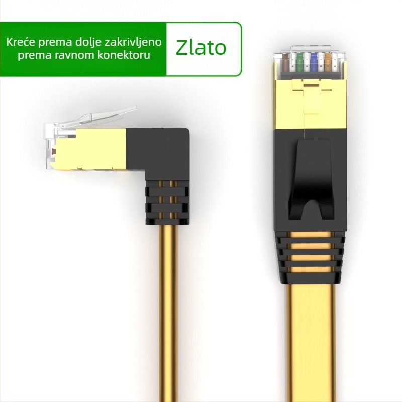Kabel mrežni kategorije 7, plosnat s 90° zavojem, zaštićen, čist bakar