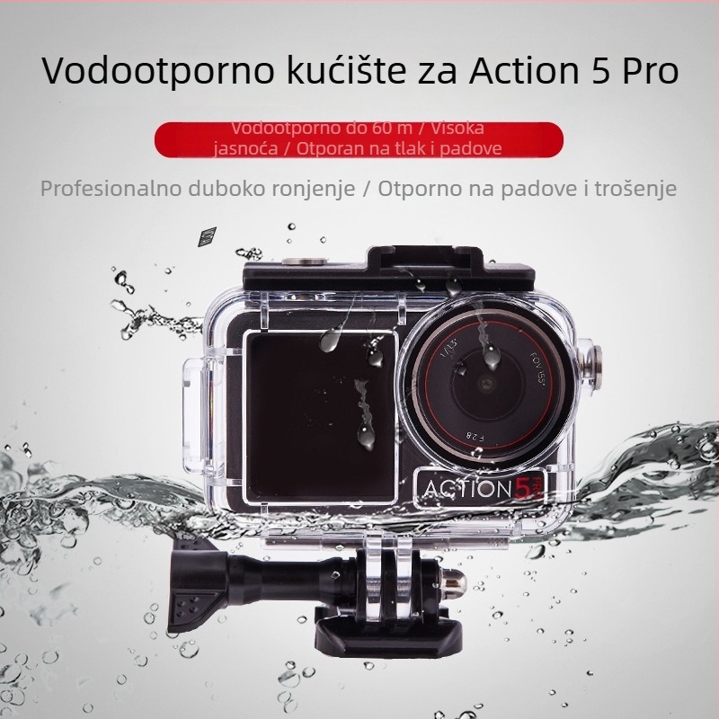 Vodootporno kućište za DJI Action5 Pro/4/3 | Materijal: PC + 316 nehrđajući čelik | Uključuje: vodootporno kućište, baza, vijci, anti-fog folija
