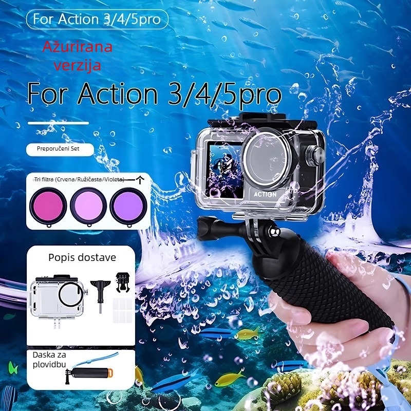 Vodootporno kućište za DJI Action5 Pro/4/3 | Materijal: PC + 316 nehrđajući čelik | Uključuje: vodootporno kućište, baza, vijci, anti-fog folija