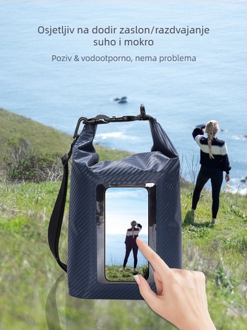 Vodootporna vreća oblika bureta s prozirnim prozorom i kvadratnim dizajnom od ugljičnih vlakana, za plažu, skladištenje i džep za telefon