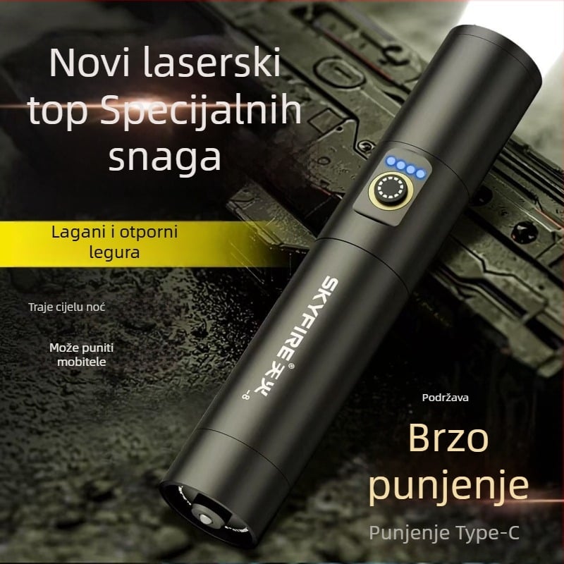 Sky Fire svjetiljka – 16W lasersko svjetlo, kućište od aluminijske legure, ručno punjenje, domet do 500 m, Višenamjenska za kampiranje i patrolu