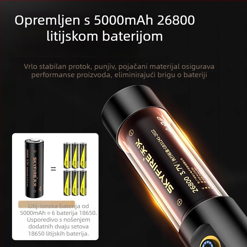 Sky Fire svjetiljka – 16W lasersko svjetlo, kućište od aluminijske legure, ručno punjenje, domet do 500 m, Višenamjenska za kampiranje i patrolu