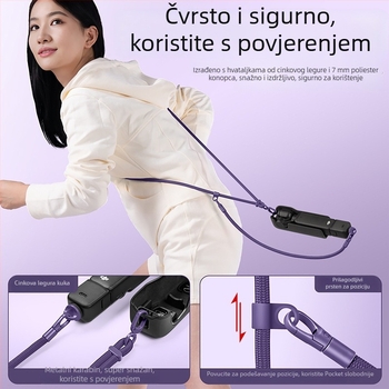 DJI Pocket 3 kaiš za vrat — 3-u-1 kaiš za crossbody, unisex; materijali: najlon, poliestersko uže, metalna kopča