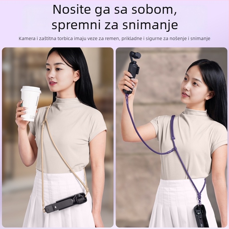 DJI Pocket 3 kaiš za vrat — 3-u-1 kaiš za crossbody, unisex; materijali: najlon, poliestersko uže, metalna kopča
