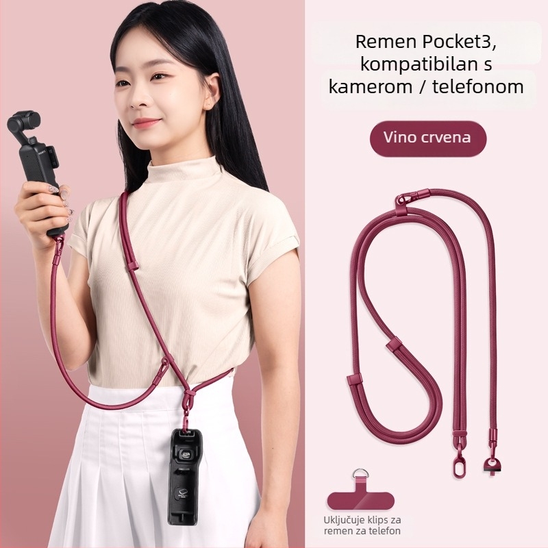 DJI Pocket 3 kaiš za vrat — 3-u-1 kaiš za crossbody, unisex; materijali: najlon, poliestersko uže, metalna kopča