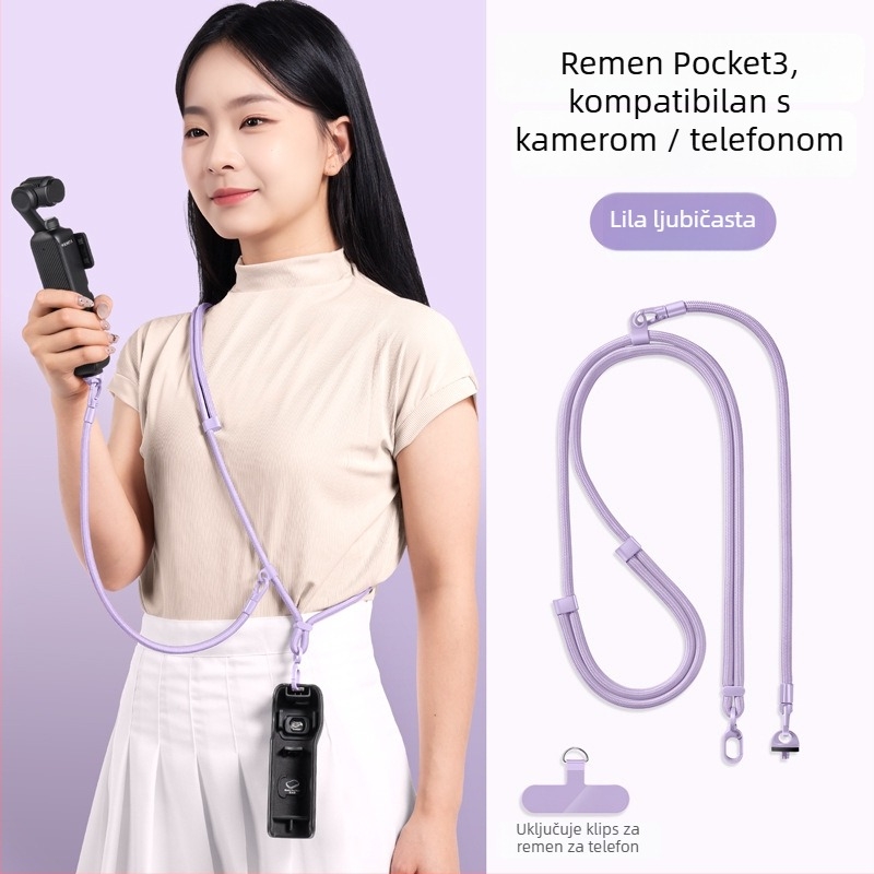 DJI Pocket 3 kaiš za vrat — 3-u-1 kaiš za crossbody, unisex; materijali: najlon, poliestersko uže, metalna kopča