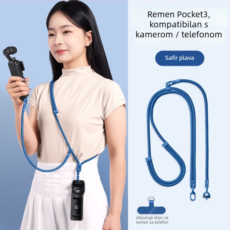 DJI Pocket 3 kaiš za vrat — 3-u-1 kaiš za crossbody, unisex; materijali: najlon, poliestersko uže, metalna kopča