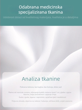 Bolničarska sestrinska uniforma: dvodjelni set s dugim rukavima, tisk logotipa i prilagodba; tkanina poliester-bavla s odvlačenjem vlage, okrugli vrat, srednja duljina; za bolnice, ljekarne, klinike i salone ljepote