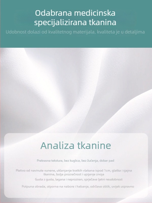 Bolničarska sestrinska uniforma: dvodjelni set s dugim rukavima, tisk logotipa i prilagodba; tkanina poliester-bavla s odvlačenjem vlage, okrugli vrat, srednja duljina; za bolnice, ljekarne, klinike i salone ljepote