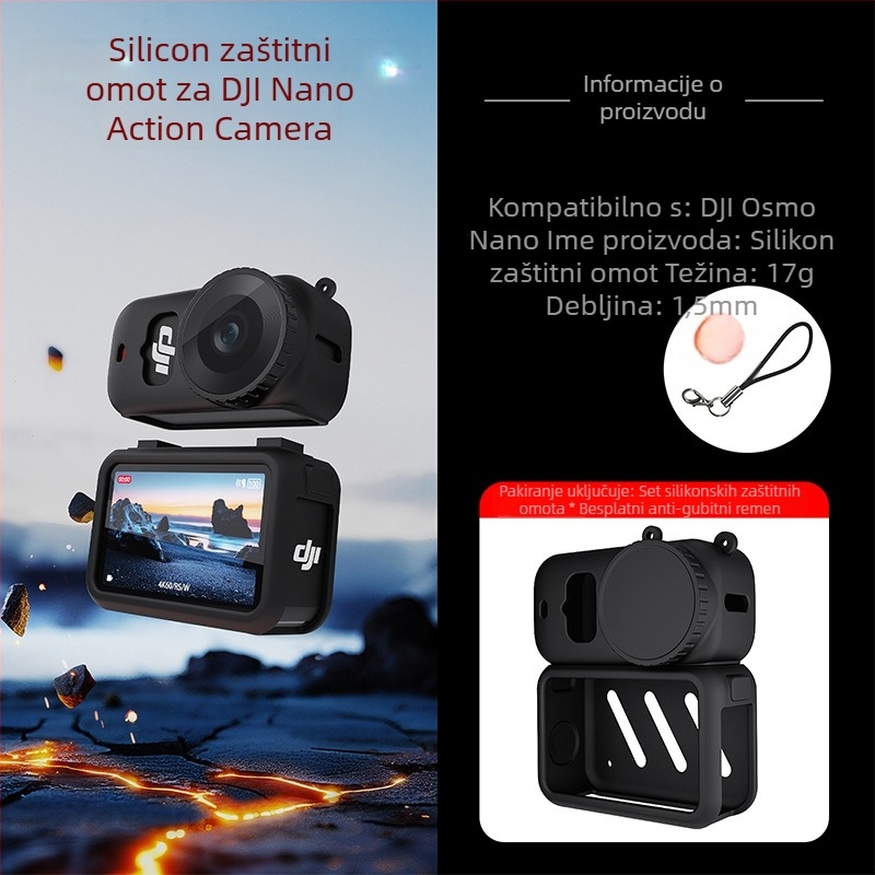 Silikonska zaštitna futrola za DJI Osmo Nano kameru; materijal: silikon; kompatibilnost: DJI Osmo Nano kamera; ispis loga: Da; postupak obrade: toplinski prijenos tiska; prilagodba: Da.