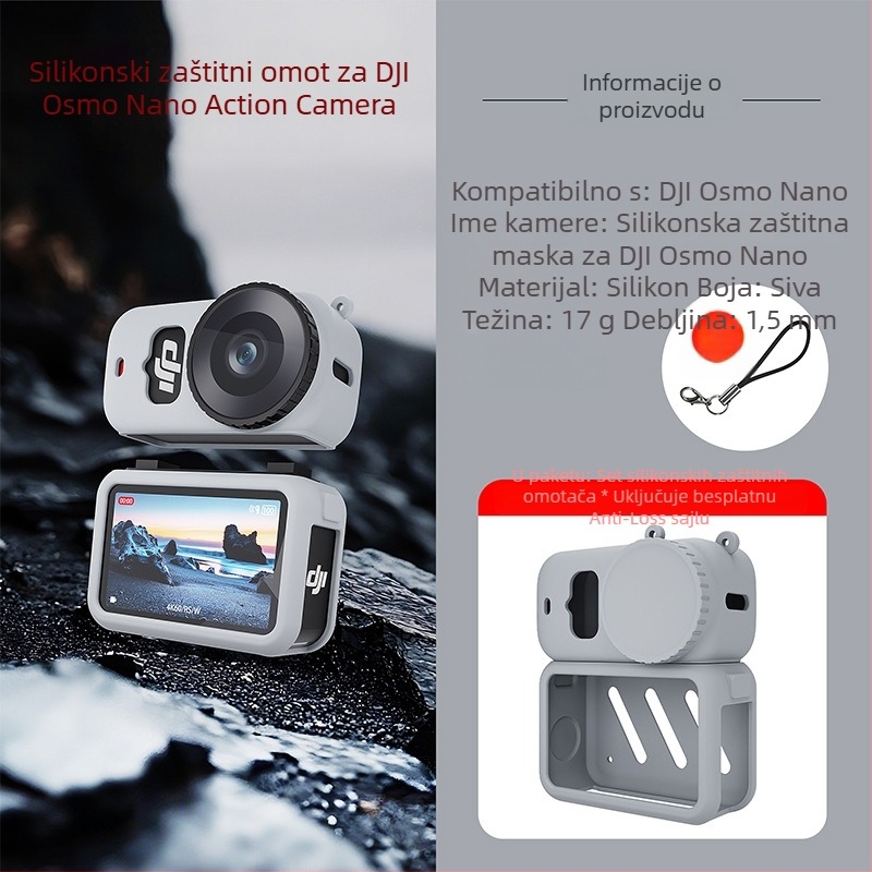 Silikonska zaštitna futrola za DJI Osmo Nano kameru; materijal: silikon; kompatibilnost: DJI Osmo Nano kamera; ispis loga: Da; postupak obrade: toplinski prijenos tiska; prilagodba: Da.