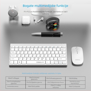 WT110 Bežični set tipkovnice i miša za računalo, USB tipkovnica i USB miš, 1200 DPI, Ergonomski, Vodootporan