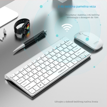 WT110 Bežični set tipkovnice i miša za računalo, USB tipkovnica i USB miš, 1200 DPI, Ergonomski, Vodootporan