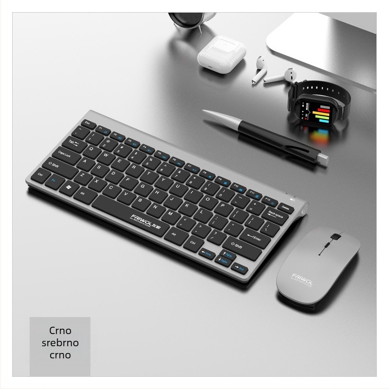 WT110 Bežični set tipkovnice i miša za računalo, USB tipkovnica i USB miš, 1200 DPI, Ergonomski, Vodootporan
