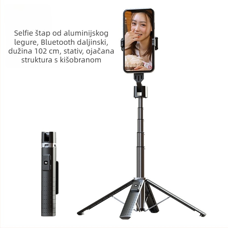 P05 Bluetooth selfie štapić za telefon s kvadpodom, ABS aluminijska legura, daljinski upravljač uključen, rasvjeta za dopunu