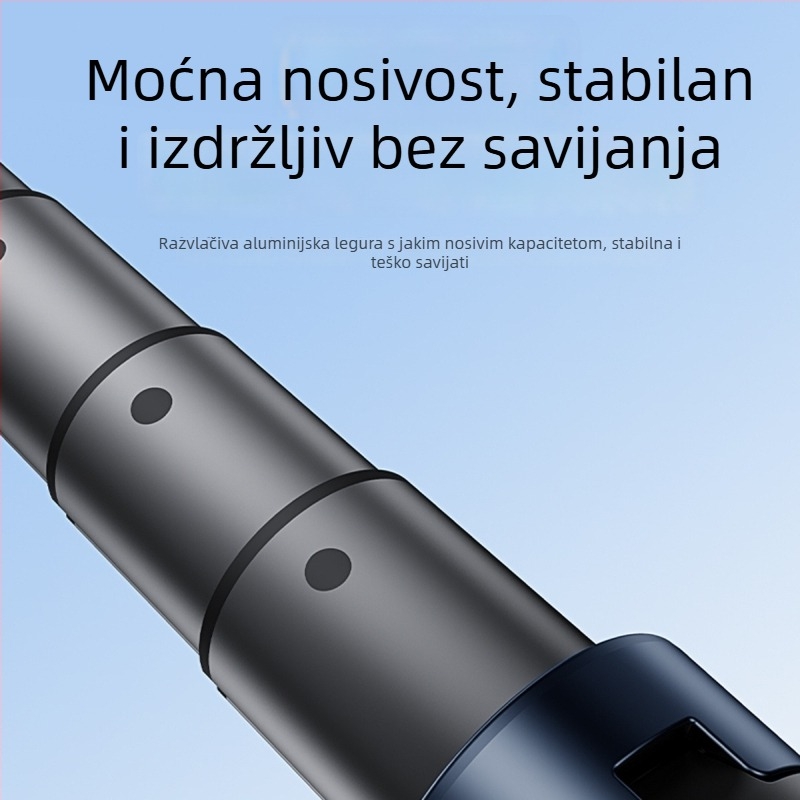 Selfie štap za mobitel s anti‑drhtavim Quadpod stabilizatorom | Materijal: ABS + aluminijska legura / nehrđajući čelik | Uključuje daljinski upravljač | Bluetooth podrška | Dodatno osvjetljenje