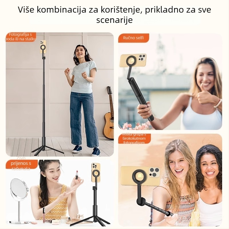MagSafe magnetski selfie štap za telefon, aluminijski spoj, prijenosni vanjski stativ, daljinski upravljač, Bluetooth