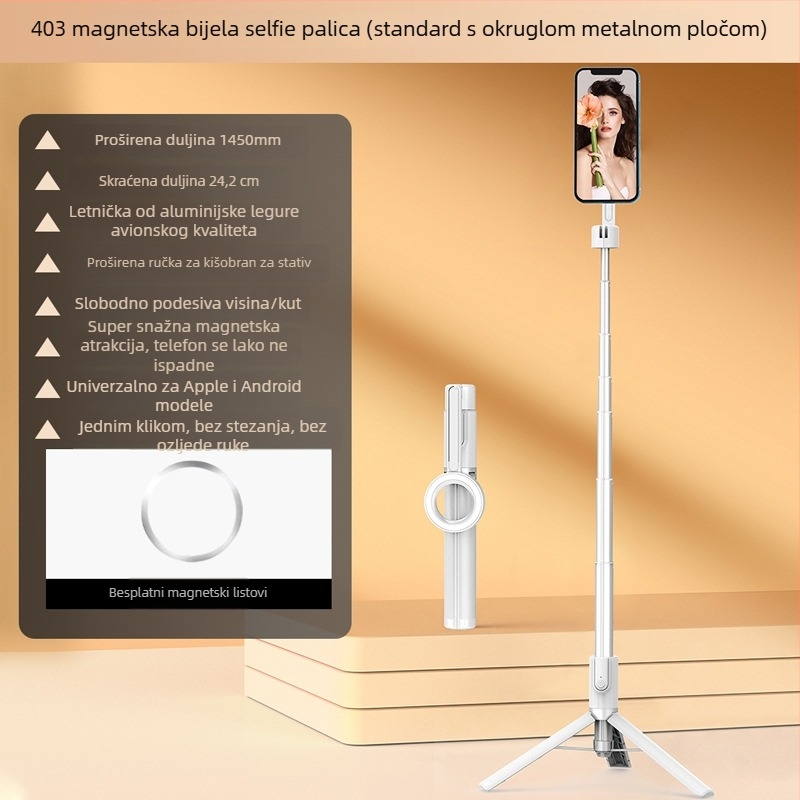 MagSafe magnetski selfie štap za telefon, aluminijski spoj, prijenosni vanjski stativ, daljinski upravljač, Bluetooth