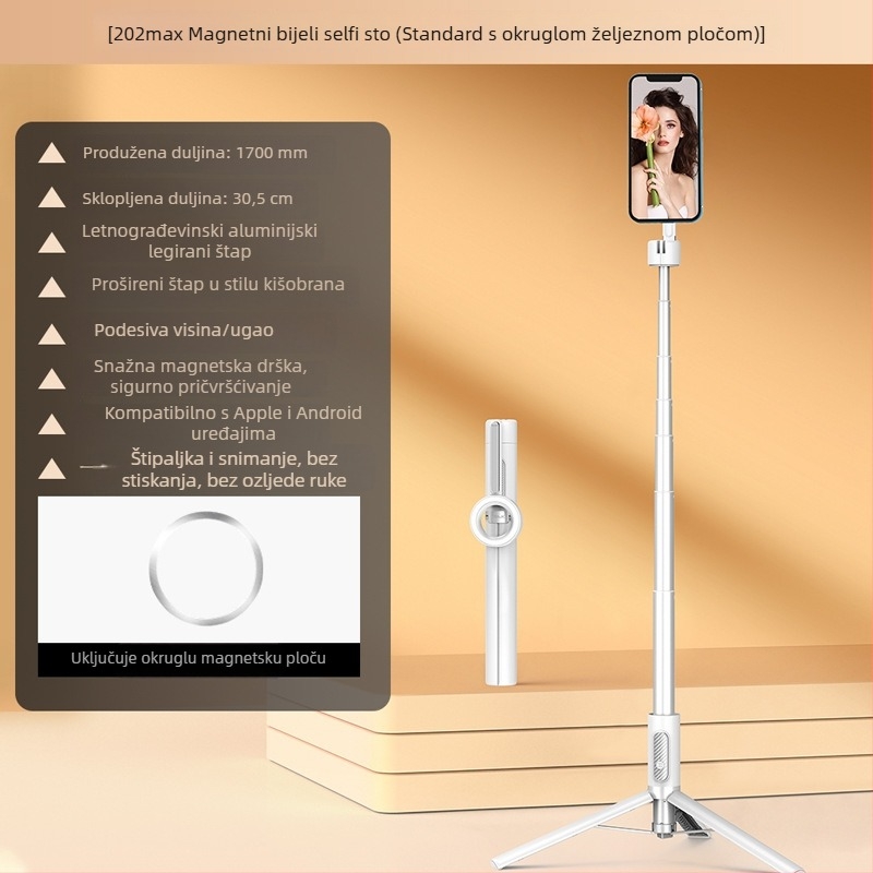 MagSafe magnetski selfie štap za telefon, aluminijski spoj, prijenosni vanjski stativ, daljinski upravljač, Bluetooth