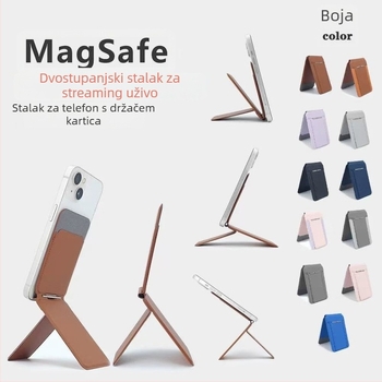 Stalak za live prijenos s MagSafe, držačem za kartice, PU koža, potpuno pokrivajući sklopivi kućište za telefon