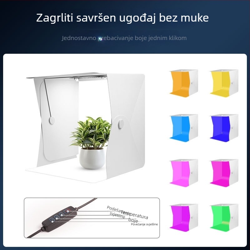 Mini fotografsko studio s ekološkim PP listom i LED svjetlom, model Zc-dysy-04, 40×40×40 cm, 730 g