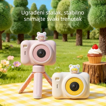 Dječja digitalna kamera sa stalkom — prednja i stražnja dvostruka kamera, preko 40 MP, 2,4-inčni LCD, podrška TF kartici, ABS kućište, model A6