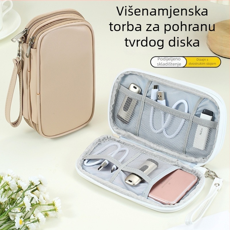 PU torbica za digitalne dodatke, višeslojni dizajn, zaštita od prašine za kablove, USB disk i slušalice — putni organizator