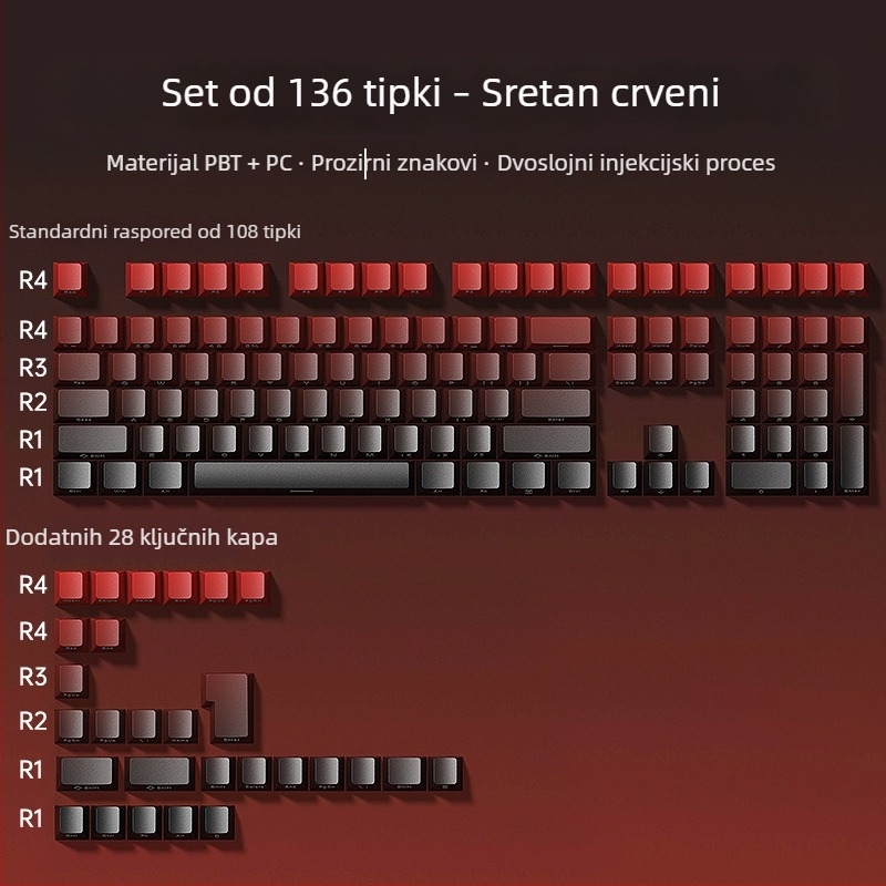 Set kapica za tipke Aula Wolf Spider, ABS materijal, žični prijenos, 136 tipki, bez pozadinskog osvjetljenja