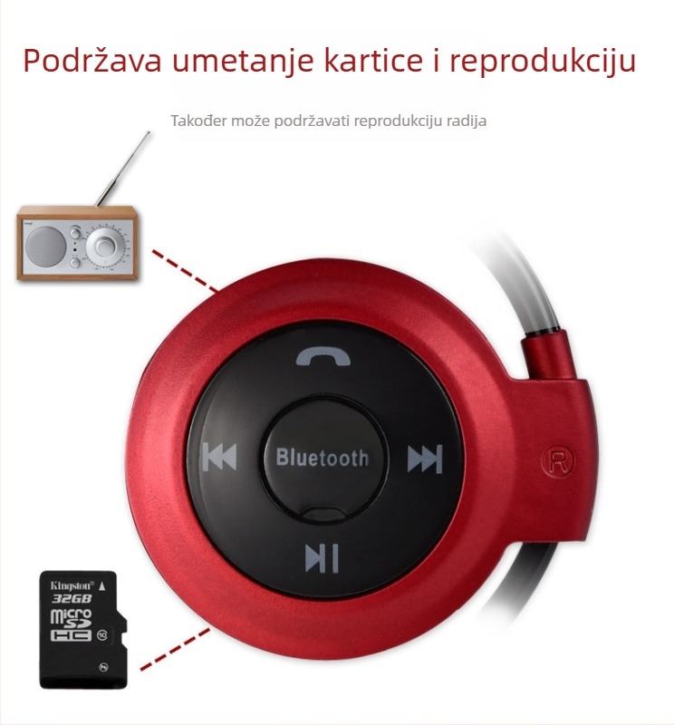 Bežične Bluetooth slušalice s TF kartom i FM radiom, sportske stereo, naglavni nosač, IPX5, BT 5.3, 4-8 sati baterije